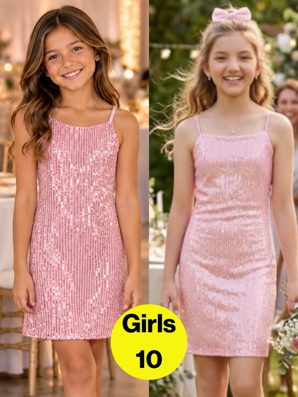 2/for $20 🪩 EXARUS Girls Pink Sequins Dress (Size 10) NWOT